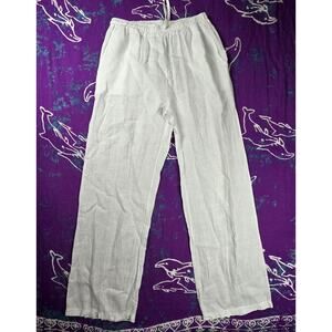 Tina Stephens Womens 100% Linen Elastic Waist Drawstring Straight Leg White M